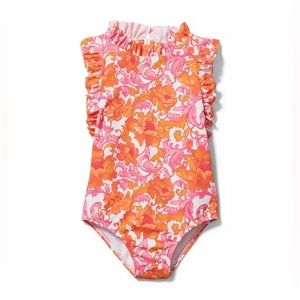 Janie & Jack Floral Ruffle Trim Swimsuit